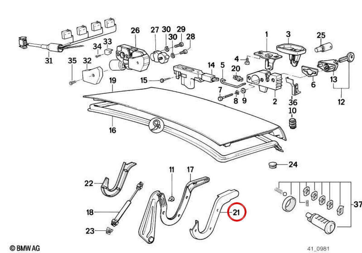 Right outer cover OEM 51491954072 for BMW E32. Original BMW.