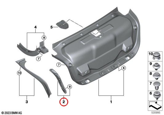Moldura do acabamento da luz traseira esquerda OEM 51495A01523 para BMW G60, G90. BMW genuíno.