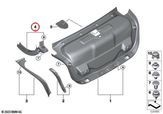 OEM 51495A01B31 Couverture de charnière gauche pour BMW G68. BMW d'origine.