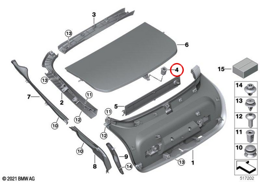 Suporte de bandeja de armazenamento OEM 51495A2FC99 para BMW G26. BMW genuíno.
