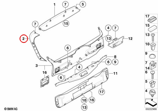 Revestimiento interior derecho del portón trasero OEM 51497172130 para BMW E70. Original BMW.