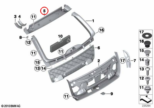 La parte superiore incoraggia Luna posteriore OEM 51497234781 per BMW F11. BMW originale.