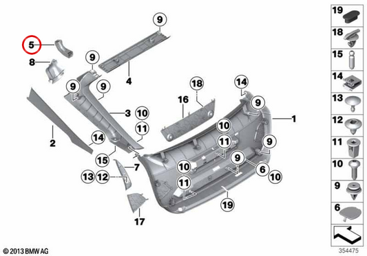 Cubierta bisagra derecha OEM 51497295648 para BMW F34. Original BMW.