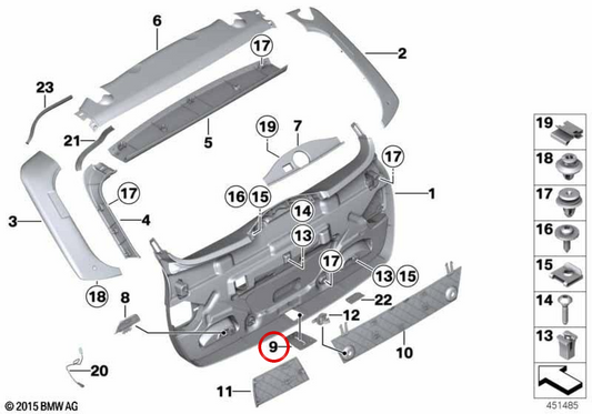 Cubierta para pestillo de cierre OEM 51497319039 para BMW F31. Original BMW.