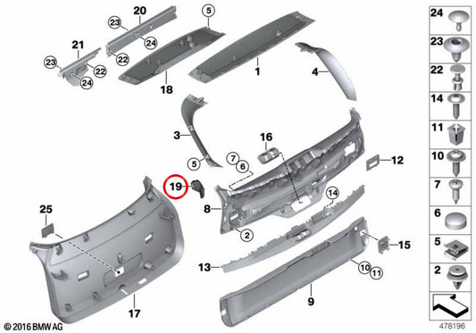 Couverture droite OEM 51497336728 pour BMW F16, F86. BMW d'origine.