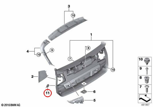 Coperchio della maniglia della porta OEM 51497376032 per BMW F48, F39. BMW originale.