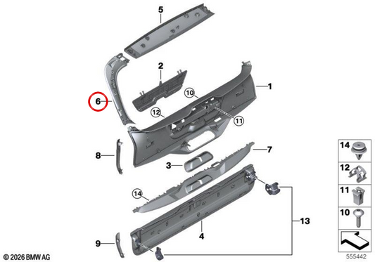 Coading di destra centrale del cancello posteriore OEM 51497442974 per BMW G07. BMW originale.