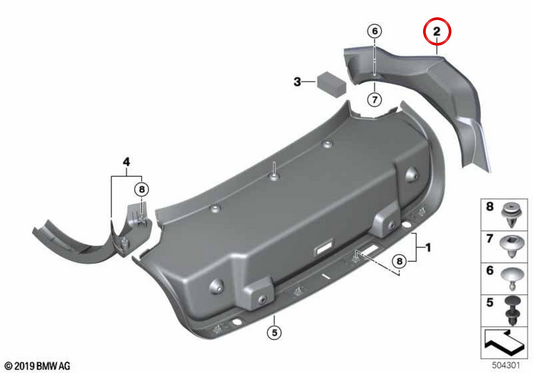 Cubierta canaleta de agua derecha OEM 51497453778 para BMW F93, G16. Original BMW.