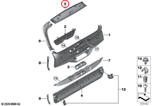 Coche supérieure de la porte arrière OEM 51497955317 pour BMW G07. BMW d'origine.