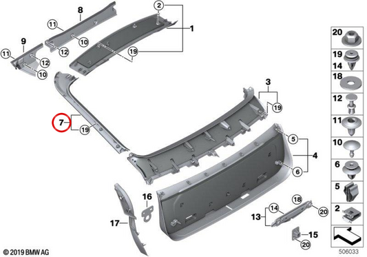 Linke Innenauskleidung des OEM -Hintertors 51499478041 für BMW G06, F96. Original BMW.