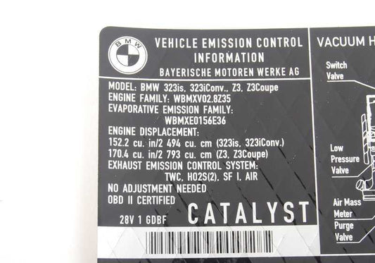 Abgaswarnplakat für BMW 3 E36 -Serie (OEM 71211437394). Original BMW