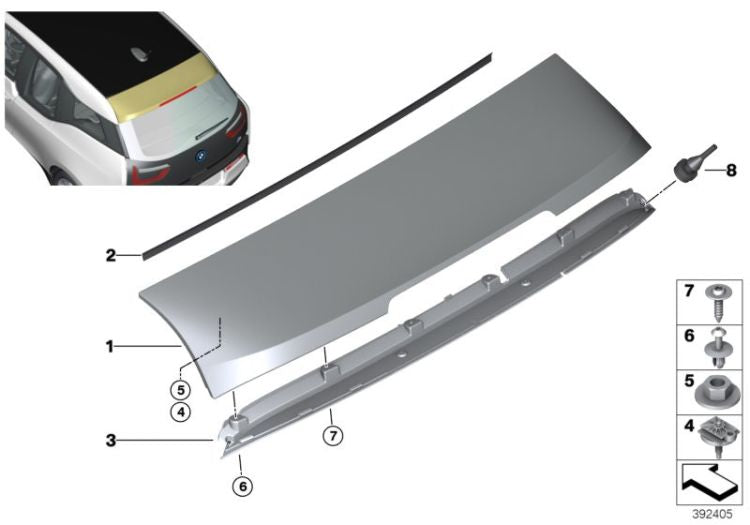 Spoiler trasero inferior OEM 51627296771 para BMW i3 I01 (01/2013 - 10/2017). Original BMW.