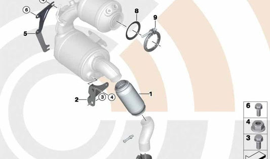 Elemento de desacoplamiento OEM 18308509046 para MINI R56 LCI, Clubman R55 LCI, Cabrio R57 LCI, Coupé R58, Roadster R59, Countryman R60, Paceman R61. Original MINI.