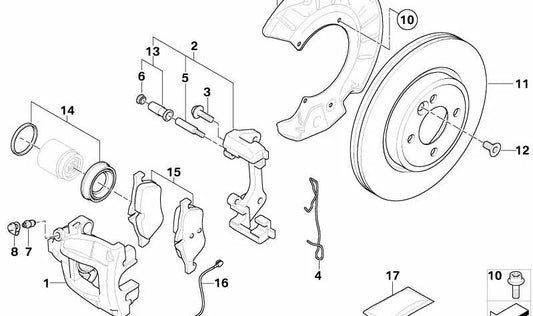 Caja para silla de freno delantera izquierda OEM 34116768457 para MINI R50, R52, R53. Original MINI.