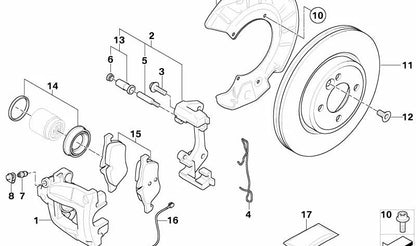 Caja para silla de freno delantera izquierda OEM 34116768457 para MINI R50, R52, R53. Original MINI.