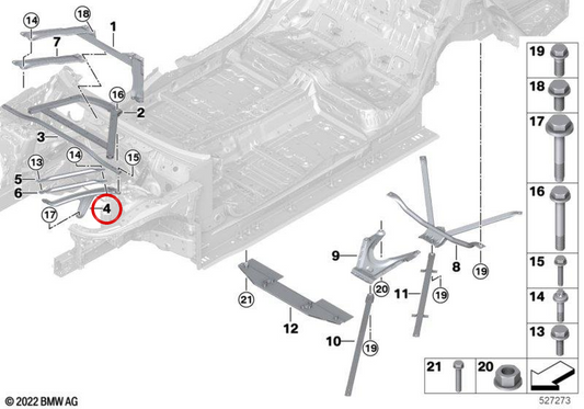 OEM 51615A08513 Bar de renforcement avant gauche pour BMW G70. BMW d'origine.