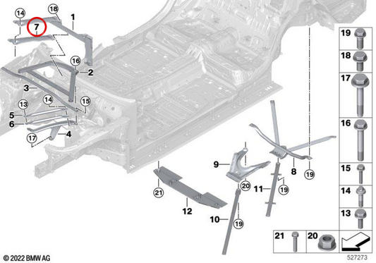 Barre de renforcement de la tourelle avant OEM 51615A26AF6 pour BMW G60, G61, G68, G70. BMW d'origine.