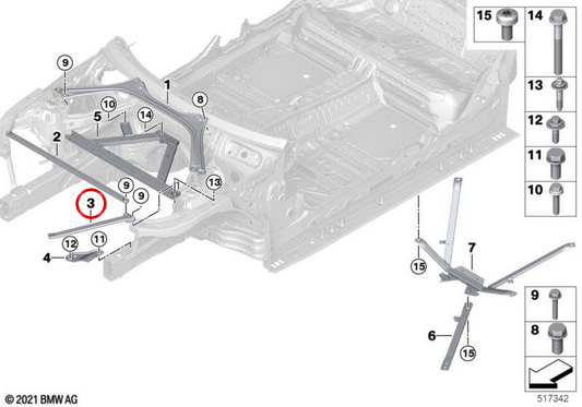 OEM 5161701145 Links vordere Verstärkungsstange für BMW G26. Original BMW.