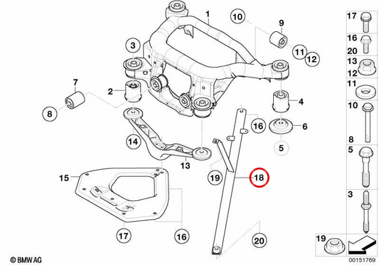 Tirante destro sospensione posteriore OEM 51617213524 per BMW Z4 E85 e Z4 Coupé E86. Originale BMW