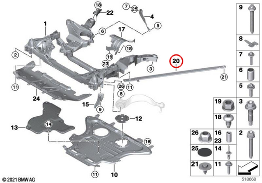 Barra de torsión delantera derecha OEM 51617416930 para BMW G14, G15, G16. Original BMW.