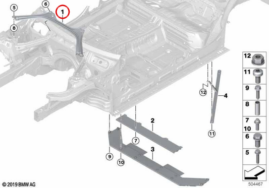 OEM 51617423989 Rinforzo del torrent anteriore per BMW G42, G20, G21, G28, G22, G23, G26, I3. BMW originale.