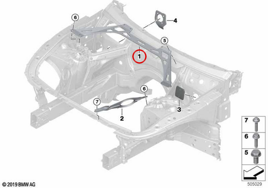 OEM 51618075677 Torreta -Verstärkungsstange für BMW F90, F91, F92, F93. Original BMW.