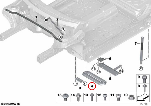 OEM 51619878983 giunzione del tunnel anteriore per BMW F40, F52, F70, F44, U06, F49, U11, U12, F39, U10, F65, F60, U25. BMW originale.