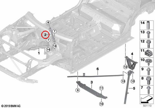 OEM 5161980677 Bar de renforcement avant gauche pour BMW G01, G08, G02. BMW d'origine.