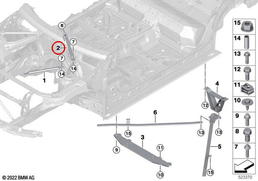 Rechte vordere Verstärkungsstange 51619880678 für BMW G01, G08, G02. Original BMW.