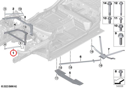 OEM 5161983731 Bar de renforcement gauche pour BMW G60, G61, G68. BMW d'origine.