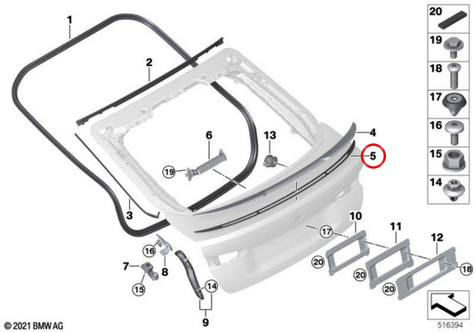 Cinta adhesiva para spoiler trasero OEM 51625A12206 para BMW G26 (420d, 420d xDrive, 420i, 430d xDrive). Comprobación de compatibilidad necesaria. Original BMW.