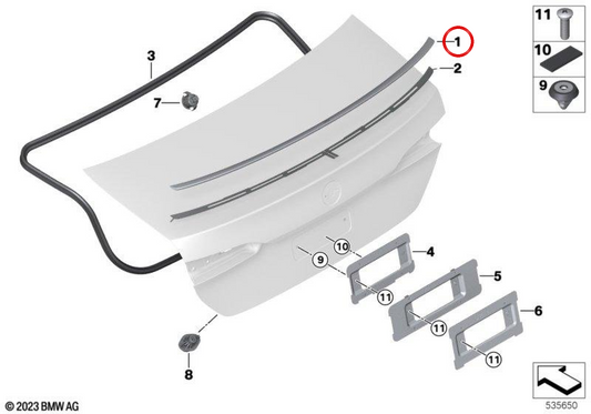 Spoiler traseiro OEM 51625A3CB20 para BMW G60, G90. BMW genuíno.