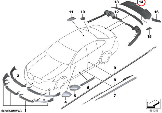 Spoiler trasero negro OEM 51625B3C1C1 para BMW Serie 5 G99 M5 Touring. Original BMW.