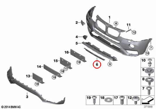 OEM Central Front Lipot 51627355040 per BMW F26. BMW originale.
