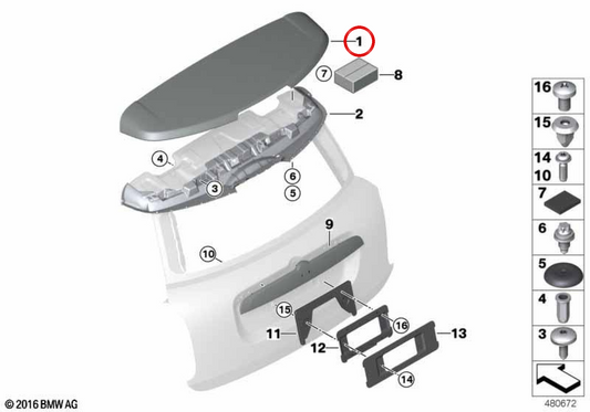 Primer plano trasero imprimado OEM 51627389442 para MINI Countryman F60, F60 LCI Cooper... y más. Original MINI