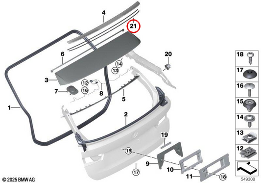 OEM 5162789548 Ruban de spoiler de plafond pour BMW G81. BMW d'origine.