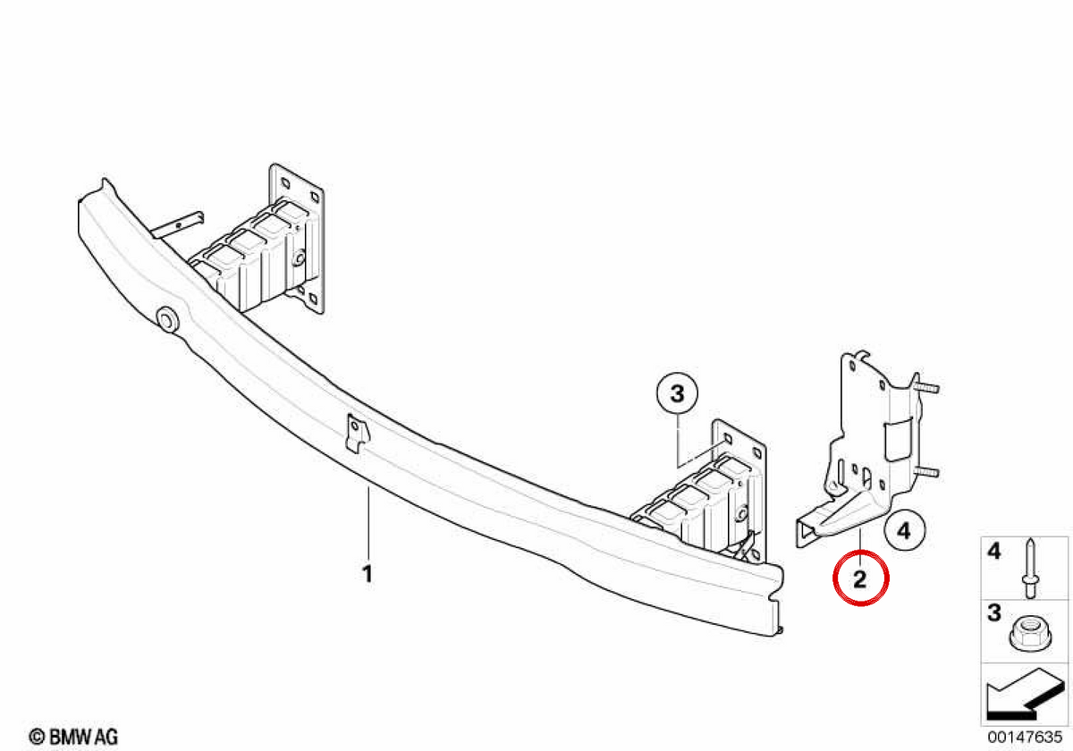 Supporto in basso a destra del modulo di raffreddamento OEM 51647117812 per BMW E81, E82, E87, E88, E90, E91, E92, E93, E84. BMW originale.
