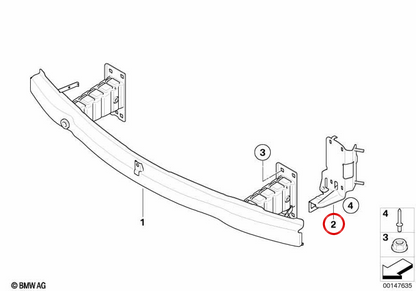 Supporto in basso a destra del modulo di raffreddamento OEM 51647117812 per BMW E81, E82, E87, E88, E90, E91, E92, E93, E84. BMW originale.