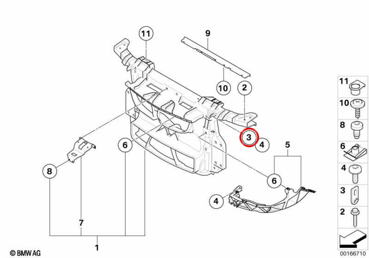 Supporto supporto anteriore OEM 51647123406 per BMW E81, E82, E87, E88. BMW originale.