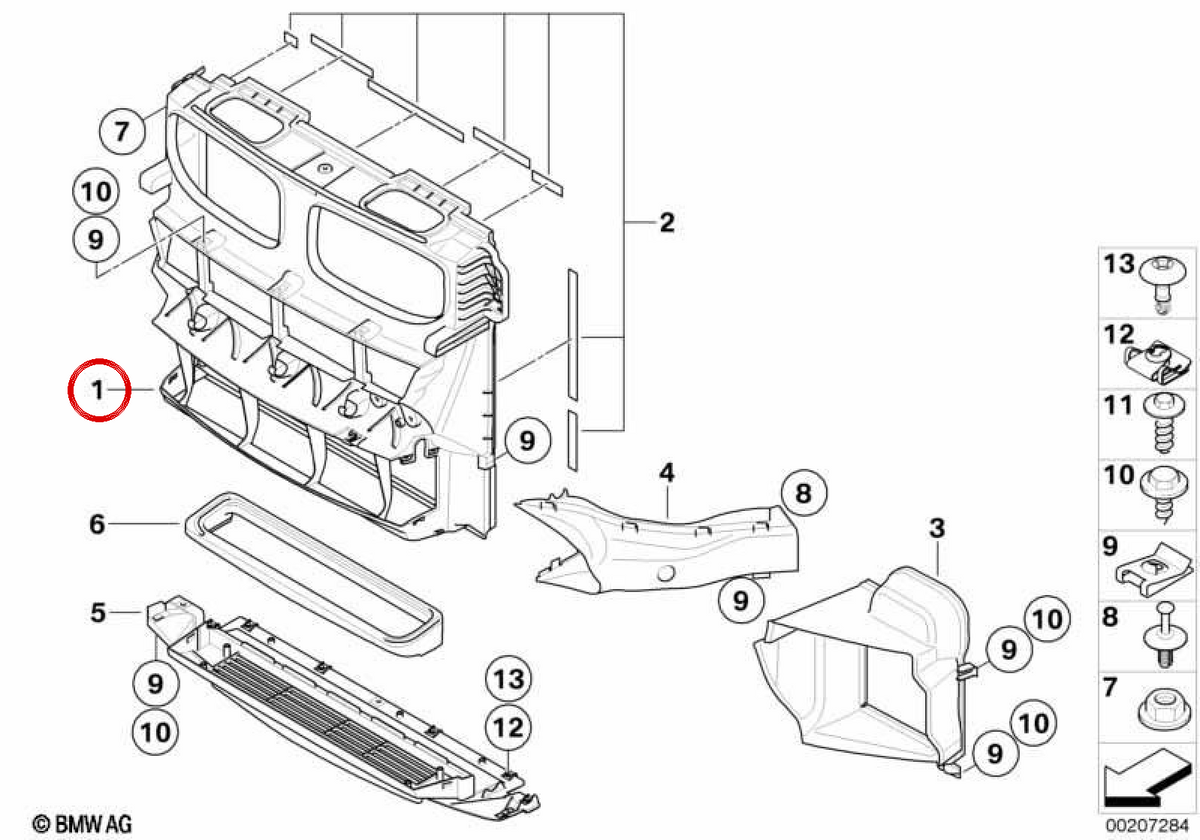 OEM 51647205933 Guida al radiatore per BMW E70, E71. BMW originale.