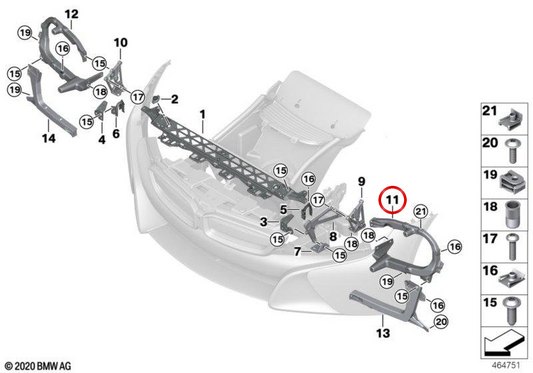 OEM 51647339109 Supporto di armport sinistro per BMW I12, I15. BMW originale.