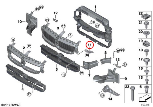 OEM 51647434061 Supporto con condotto dell'aria sinistra per BMW G42, G20, G21, G28, G23, G26. BMW originale.