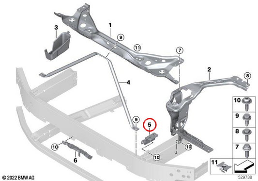 Upper left support for BMW U11, U12 (OEM 51649883577). Original BMW.
