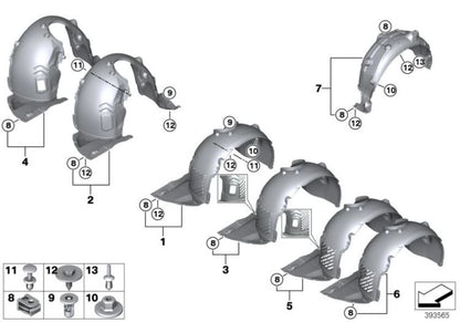 Recubrimiento cubrerueda trasero derecho OEM 51717290796 para BMW Serie 2 F45, F46, Active Tourer, Gran Tourer... y más. Original BMW.