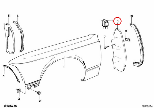 Fender anteriore sinistro OEM 51711846401 per BMW E23. BMW originale.