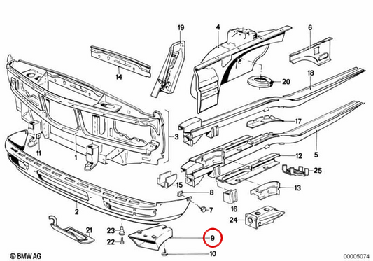 Toma de aire izquierda OEM 51711915301 para BMW E28. Original BMW.