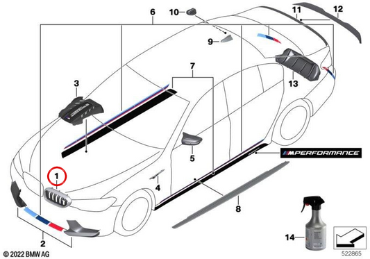 Rejilla Decorativa M Performance para BMW Serie 5 F90 (OEM 51712447091). Original BMW