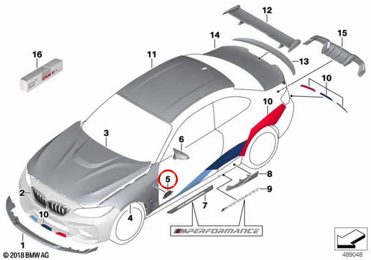 MORDURA M Performance per l'assunzione d'aria del Fender OEM 51712453943 per BMW F87 (M2, competizione M2, M2 CS). BMW originale.