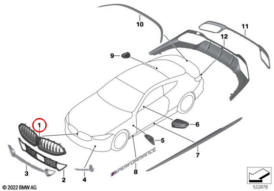 GRILL M Performance OEM 51712472045 for BMW G14, G15, G16. Original BMW.
