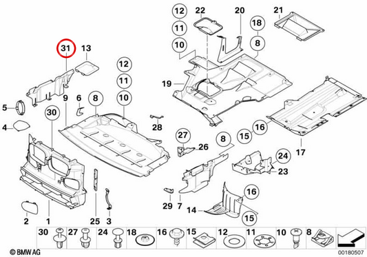 Soporte cubrecárter izquierdo OEM 51712695687 para BMW E39. Original BMW.